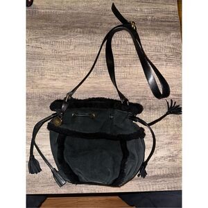 Ugg Quinn Black Suede Sherpa Bucket Bag Purse